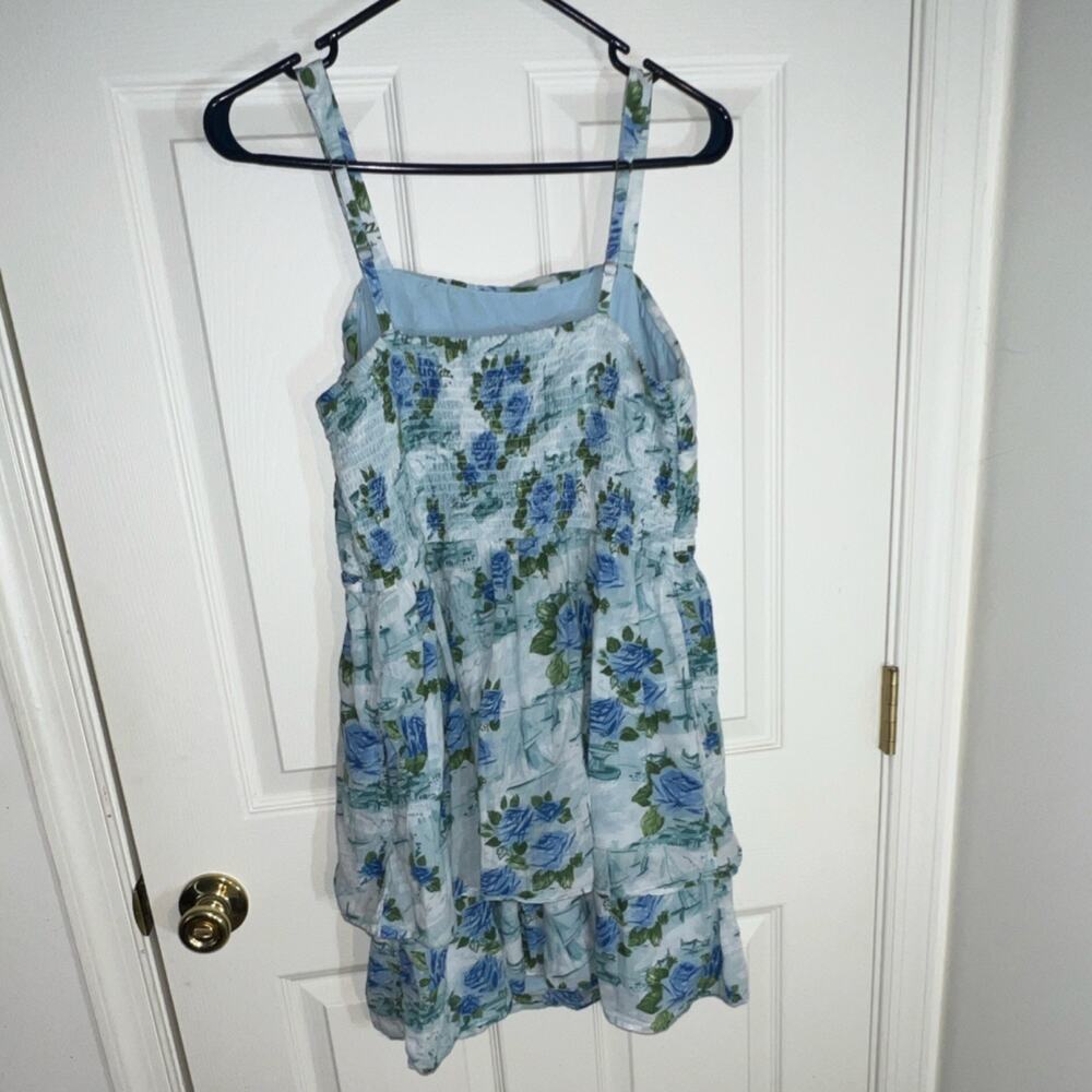 Abercrombie Kids Girls Blue Green Floral Smocked A-Line Dress 17/18 Square Neck - Picture 7 of 7